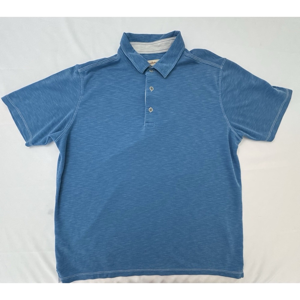 Tommy Bahama Mens Size Large 3 Button Polo Modal Poly Knit Blend Logo On Sleeve